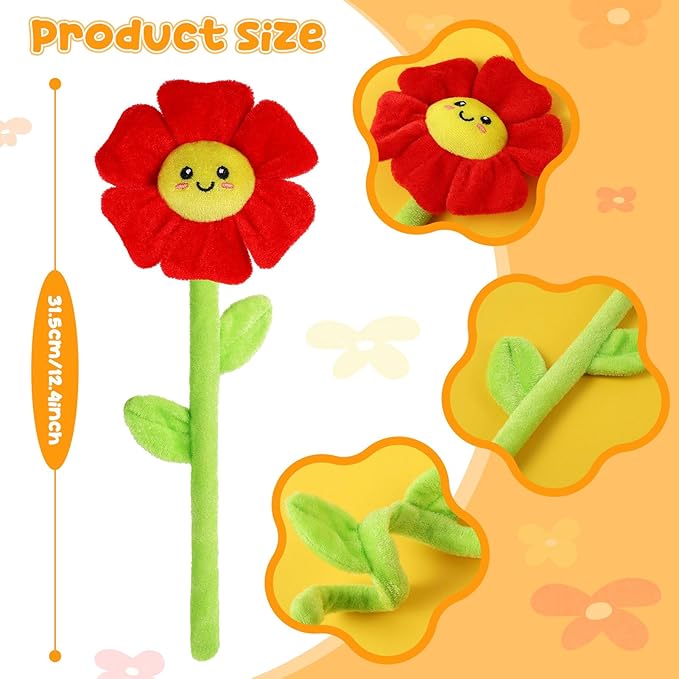 10 Pcs Plush Smile Flower Stuffed Bendable Stems Plush Bouquet Toy Soft Flower 12.6 Inch for Christmas 2025 Mother's Day Girl Girlfriend Wife(Elegant Style)