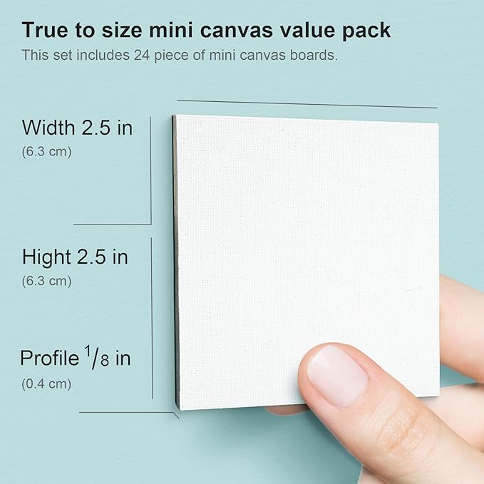 AUREUO Mini Magnetic Canvas Panel 2.5x2.5 Inch / 24 Pack - Small Square Flat Canvas Board with Magnet Back Art Gift Set Bulk Pack Tiny Thin Canvases for Acrylic Painting & Craft