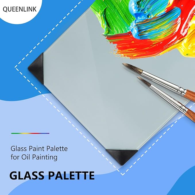 Glass Palette for Oil Painting 12 x 9 Inches, Grey Paint Mixing Palette for Acrylic Painting, Painting Supplies for Use with All Art Media, Artists, Adults