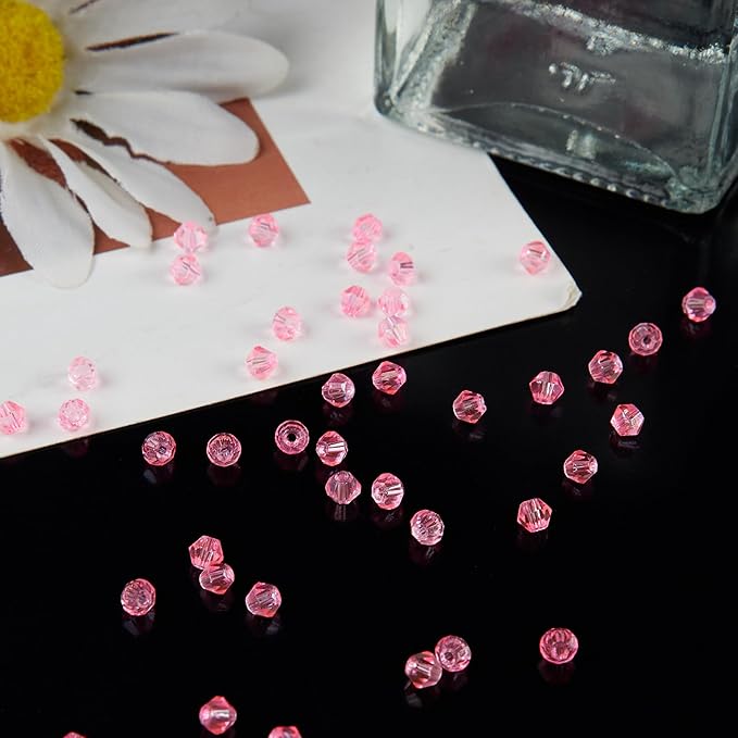 1200PCS 3mm Bicone Crystal Glass Beads for Jewelry Making, Sparkling Mini Beads for Suncatchers, DIY Bracelets & Craft Projects (Light Rose Red)