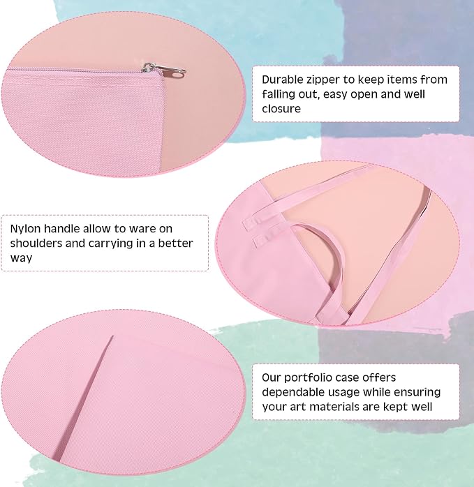 Abbylike 48 x 36 Inch Art Portfolio Bag Large Size Art Supply Bag with Nylon Shoulder Waterproof Poster Board Painting Drawing Sketch Storage Carrying Case for Christmas Artwork Gift(Pink,1 Pcs)