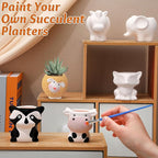 6 Sets Paint Your Own Animal Shaped Succulent Planter Spring Mini Unpainted Flower Pots Cartoon DIY Paintable Kit for Kids Classroom Craft Project Activity Birthday Gift