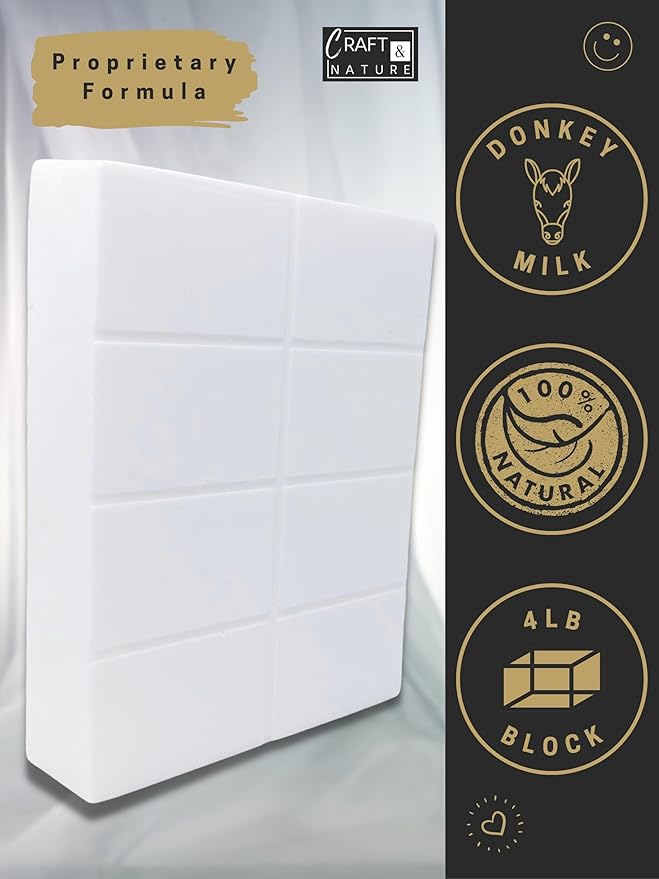 Craft & Nature 4 LB All Natural Unscented Donkey Millk Moisturizing Glycerin Melt And Pour Soap Base for Making