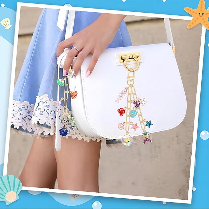 AUGSUN 189Pcs Ocean Themed Keychain Making Kit, Charm Jewelry Chain Making Crafts Including 60 Summer Beach Charms 12 Keychain Clips Hooks 15 Extender Chains 100 Jump Ring and Jewelry Plier