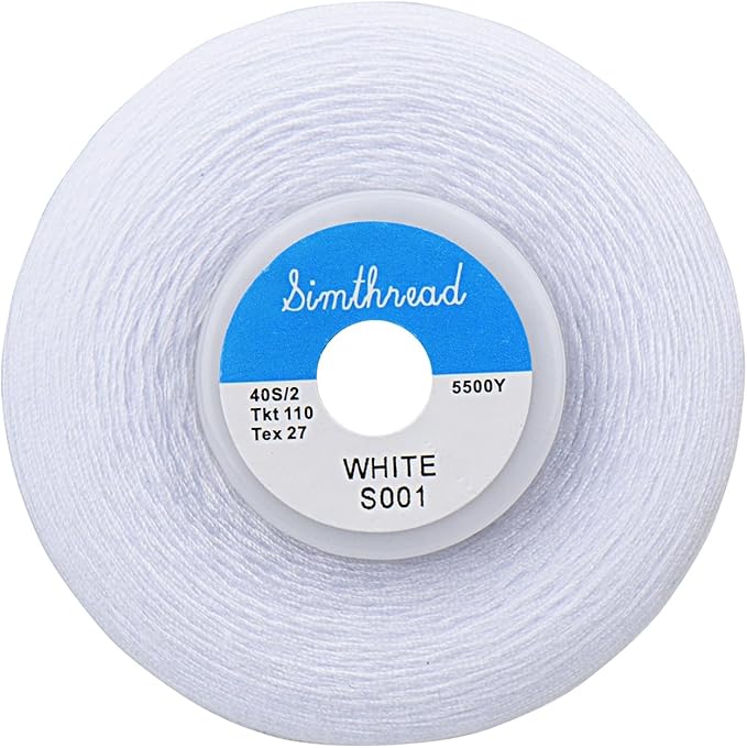 Simthread All Purpose Sewing Thread from 100% Spun Polyester for Serger, Overlock, Merrow, Quilting Sewing 4 Big Cones of 5000M (5500 Yards) Each - 40S/2 White