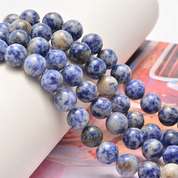 200PCS 8mm Blue Spot Jasper Natural Crystal Beads Stone Gemstone Round Loose Energy Healing Beads with Free Crystal Stretch Cord for Jewelry Making (Blue Spot Jasper, 8mm 200Beads)