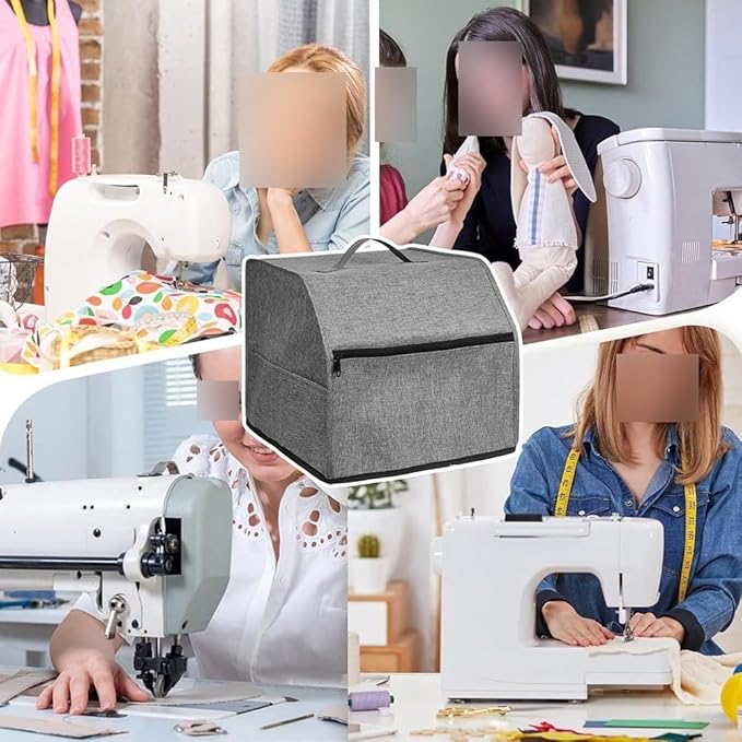 Overlock Sewing Machine Cover with Oxford Cloth and Multiple Storage Pockets, Protective Dust Shield for Serger or Overlock Machine, Fits 31.5 x 29 x 28.5 cm, Simpleto Clean for Home Sewing(Grey)