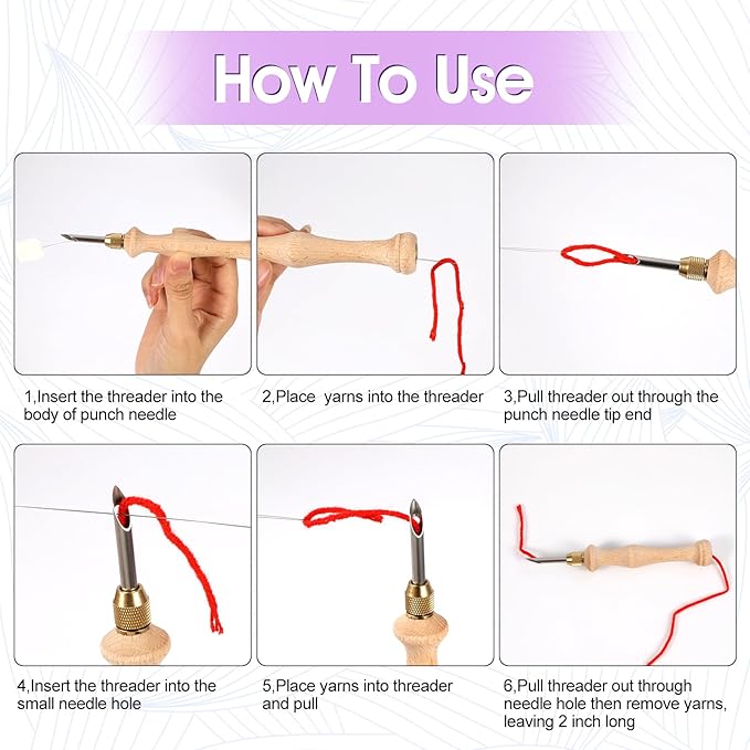 JSRQT Punch Needle Tool Set,Punch Needle Starter Kit,Adjustable Wooden Needle Punch,Rug Hooking Beginner Kit for Adults Beginner Embroidery