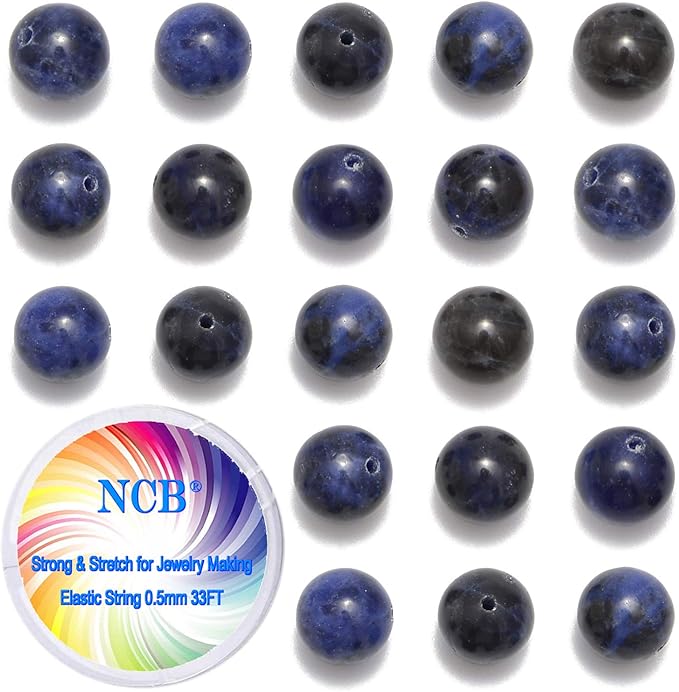 NCB 100pcs 10mm Blue Sodalite Beads Natural Semi Precious Beads Round Smooth Gemstones Loose Spacer Beads Charms for Necklaces Bracelets Jewelry Making (Blue Sodalite, 10mm 100Beads)