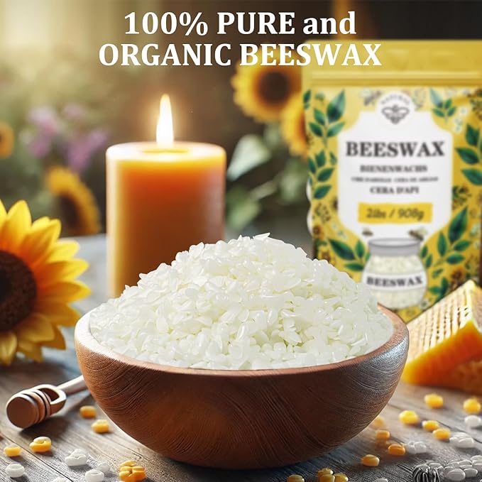 Beeswax pellets 1LB, VEGISHINE Pure and Natural White Beeswax for Candle Making, DIY Skin Care, Lip Balm, Polishing, Lotion, Soap, Candle Making Supplies