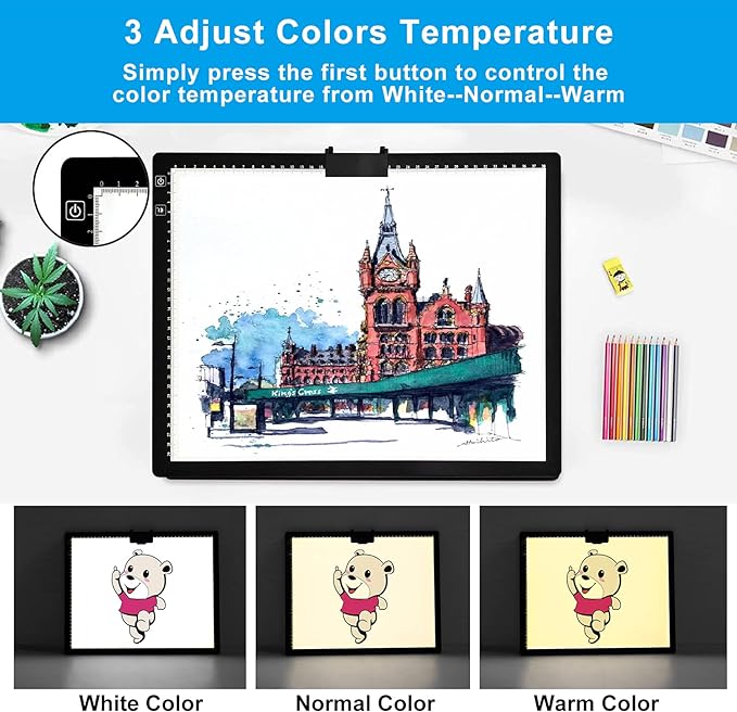 A3 Light Pad, Rechargeable Light Board for Diamond Painting, Tracing Light Box with Stand and Clip, Light Table Lightbox for Tracing, Drawing