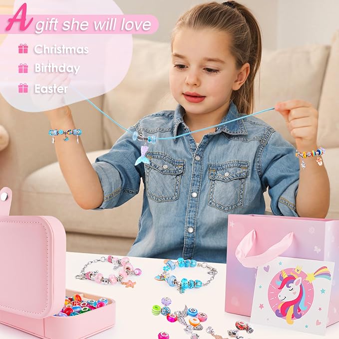 Sofier Bracelet Making Kit for Girls DIY Beads Charms Set Teen Girl Gifts for Birthday Christmas Arts and Crafts Kit with Portable Organizer Box