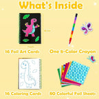 FUNNYB&G Foil Art Craft for Kids - Christmas Crafts Gift Party Favors Stocking Stuffers for Kids Fun Art Supplies Creative Birthday Gift Travel Toys for Girls Boys 4 5 6 7 8 9 Years Old (Dinosaur)
