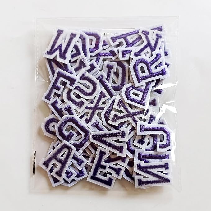1.3 inch Iron on Letter Patches 78 Pieces, A-Z Embroidered Alphabet Patches for Clothing Jackets Hats Backpacks Jeans Purple