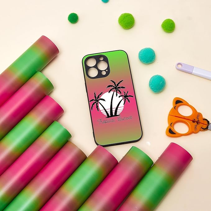 Tintnut Green Pink Permanent Vinyl - 8 Sheets 12"x10"Gradient Adhesive Self Sticker, Ombre Glossy Self Sticker Wtaer proofingVinyl Compatible with Cricut Or Silhouette