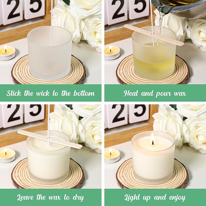 4oz Candle Jars 12 Pack- Frosted Bulk Small Glass Jars with Bamboo Lids, with Stickers and Labels, Empty Candle Jar for Making Candles Containers - Dishwasher Safe