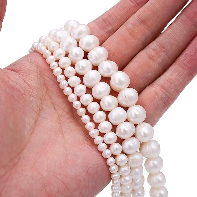 Natural Pearl Beads Potato 8-9mm White Freshwater Cultured Loose Gemstone Beads for DIY Jewelry Making 13.8''/Strand