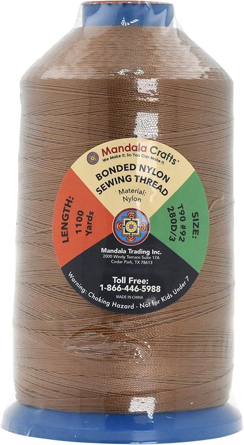 Mandala Crafts Bonded Nylon Thread - Russet Brown Heavy Duty Sewing Threads - 1100 YDs Size 92 280D T90 Tex 90 for Leather, Jeans, Weaving, Outdoor, Marine, Upholstery