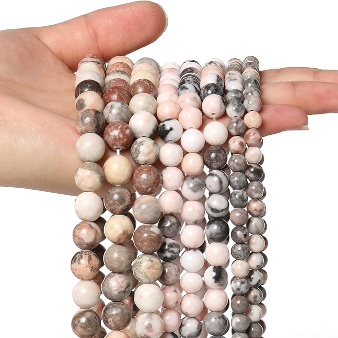 35pcs 10mm Natural Stone Beads Pink Zebra Jasper Beads Crystal Gemstone for Jewelry Making, DIY Bracelet Necklace