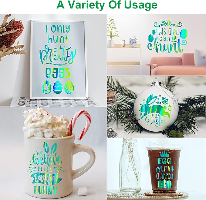 GIRAFVINYL Green Holographic Vinyl, Glossy Green Holograophic Permanent Vinyl - 12" x 6 ft for Crafts Decal Signs Stickers