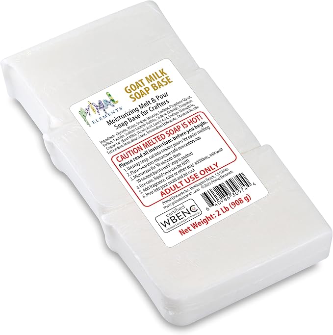 Primal Elements Goat Milk Soap Base - Moisturizing Melt and Pour Glycerin Soap Base for Crafting and Soap Making, Easy to Cut - 2 Pound