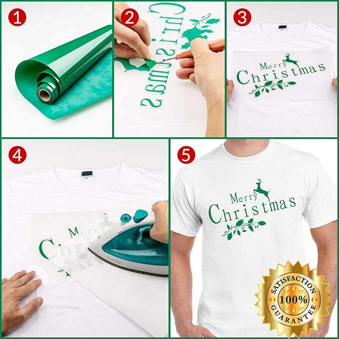 HTV Green Heat Transfer Vinyl Rolls 12 Inch by 8feet Roll Iron on DIY for T-Shirt Easy to Cut & Weed for Heat Vinyl Design Glossy (8Ft, Green)