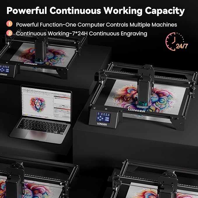 Longer RAY5 20W Laser Engraver with Air Pump, 17.3"x 17.3" Honeycomb Bed, Rotary Roller, and 8 Risers – Cuts and engraves Wood, Metal, Acrylic, tumblers