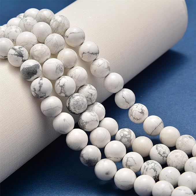 NCB 200PCS 4mm Natural White Howlite Beads Gemstone Round Loose Stone Beads Spacer Beads for Jewelry Making with Crystal Stretch Cord (White Howlite, 4mm 200Beads)