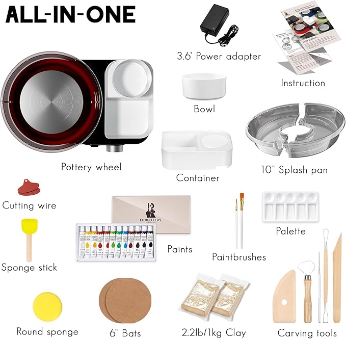 Pottery Wheel for Kids and Beginners - Complete Pottery Set with 6" Turntable with Two-Way Rotation, 2.2lb Clay, Art Supplies Sculpting Tools, Craft Gifts for Teens Kids Adults (Red)