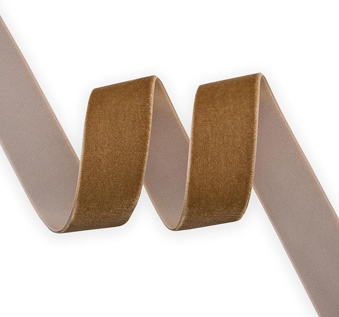 Nylon Khaki Velvet Ribbon Single Sided,1 Inch X 25 Yards Spool