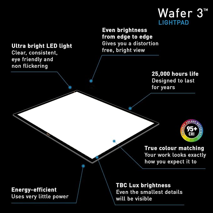 Daylight Wafer 3 Light Pad (A2+) Dimmable with Memory Function, Perfect for Tracing, Sketching, Scrapbooking and Other Craft Projects,18X23.5 inches, Black