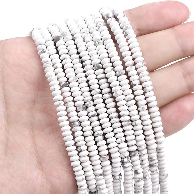 Natural White Howlite Spacer Beads Caps Rondelle Disk Loose Beads for Beading Jewelry Making 4mmx2mm 38cm