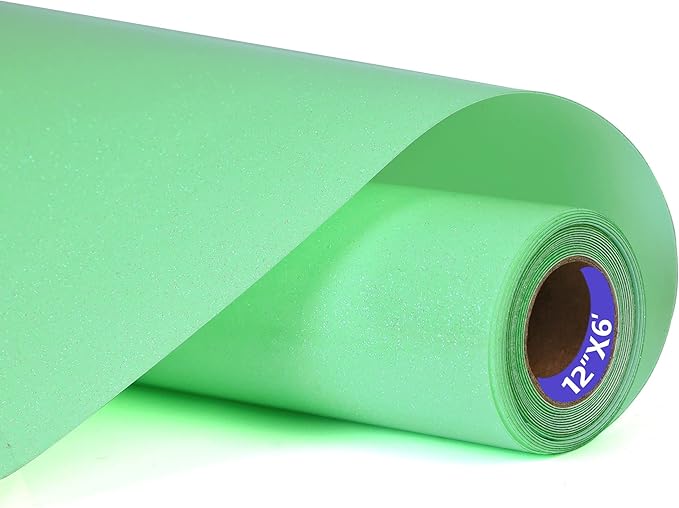 Light Green Glitter HTV Heat Transfer Vinyl Rolls 12inch by 6feet PU Stretch Iron on Vinyl for T-Shirt for Silhouette and Cameo (6Ft, Z1-Glitter Light Green)