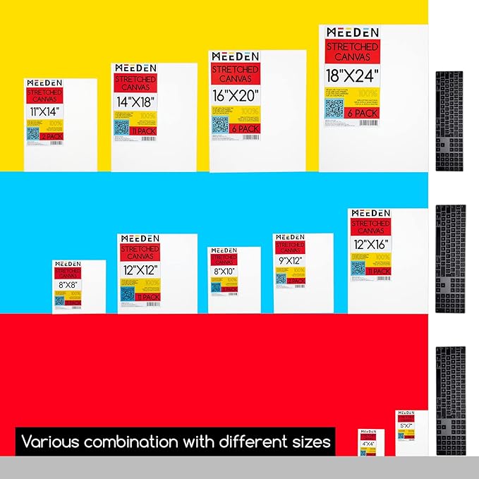 MEEDEN Stretched Canvas, 16 × 20 Inch, Pack of 6, Blank White Canvases for Painting, 100% Cotton, 8 oz Gesso-Primed, Pre-Stretched Canvas for Acrylic Oil Pouring & Airbrushing Painting