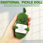Hoedia Handmade Emotional Pickle Gift, Cucumber Crochet Doll Inspirational Gifts with Cards, Cute Knitted Funny Support Potato Friend Birthday Mothers Day Easter Basket Stuffers (Emotional Pickle)