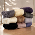 FASHEWELRY 1.76 OZ Needle Felting Wool Roving Black White Gray Nature Wool Roving Yarn DIY Handmade Spinning Felt Kit for Felted Animal Needle Felting Supplies