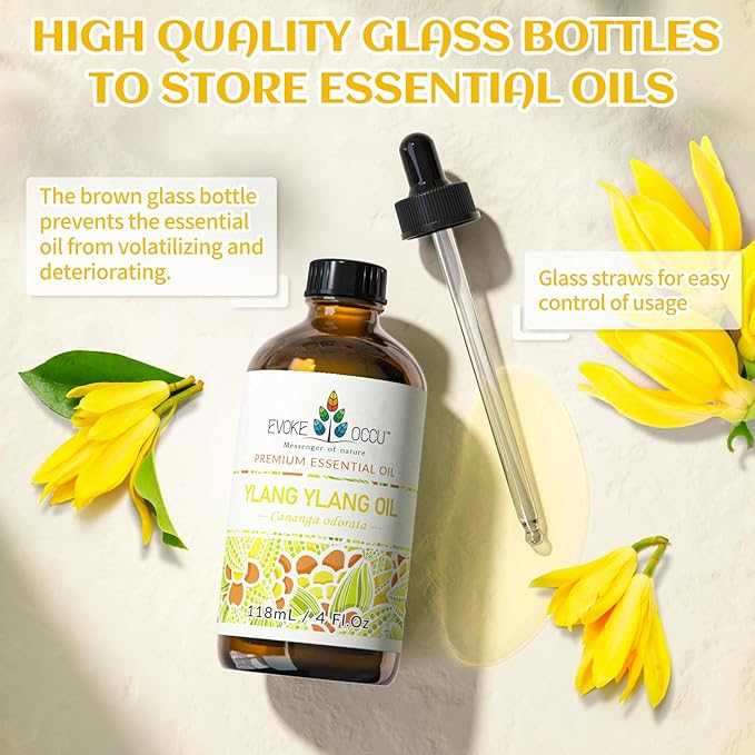 EVOKE OCCU Ylang Ylang Essential Oil 4 Oz, Pure Ylang Ylang Oil for Skin Hair Aromatherapy Diffuser Fragrance DIY- 4 FL Oz