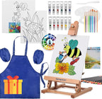 Falling in Art Painting Set for Kids with Table Easel-Acrylic Painting Starter Kit with Art Smock, 12 Acrylic Paints, 12 Water Soluble Colored Pencils, Paint Brushes, Canvas Panels and Watercolor Pad