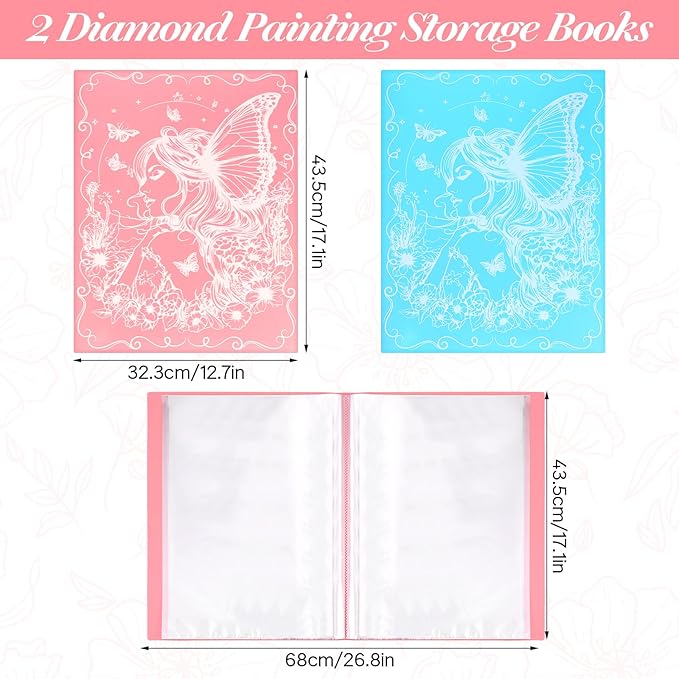 2 Pack A3 Diamond Painting Storage Book, 60 Pages Art Portfolio - Suitable for 12x16 inch Diamond Painting