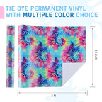 Tintnut Tie Dye Permanent Vinyl Roll - 12" x 5ft, Seamless Purple Red Permanent Adhesive Vinyl, Swirl Patterned Self Sticker for Cutting Machine, Home Decor