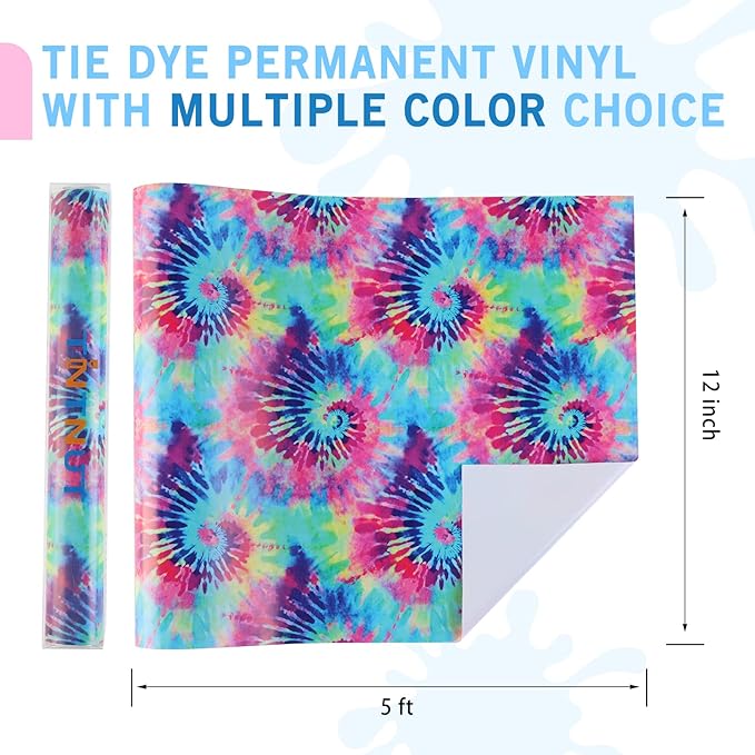 Tintnut Tie Dye Permanent Vinyl Roll - 12" x 5ft, Seamless Purple Red Permanent Adhesive Vinyl, Swirl Patterned Self Sticker for Cutting Machine, Home Decor