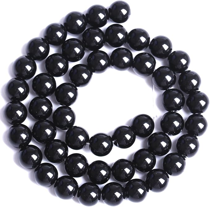 8MM Natural Black Agate Gemstone Beads Round Loose Stone Beads for Jewelry and Bracelets Making 90pcs 2 Strands 32"