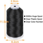 New brothread - Single Huge Spool 5000M Each Polyester Embroidery Machine Thread 40WT for Commercial and Domestic Machines - Black