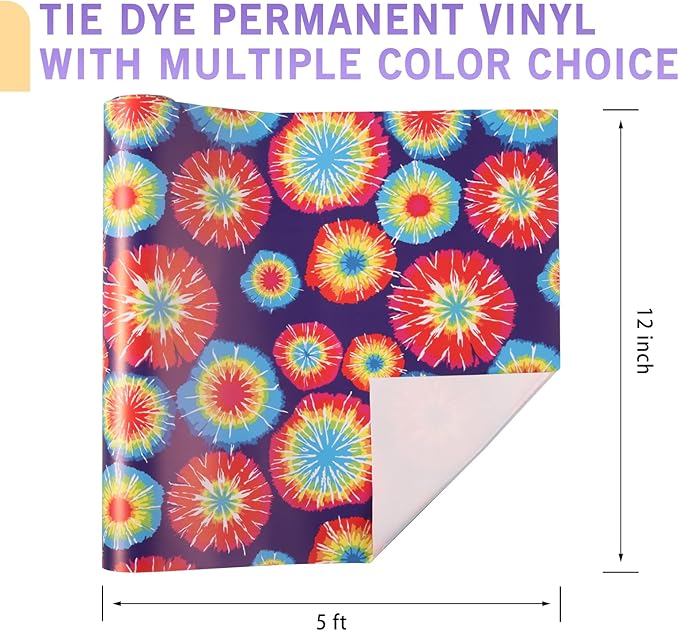 Tintnut Permanent Vinyl Tie Dye Roll - 12 inch x 5ft, Small Gradient Swirl Pattern Adhesive Vinyl Sheets for Decor Sticker Compatible with Cricut, Silhouette, Cameo Cutters