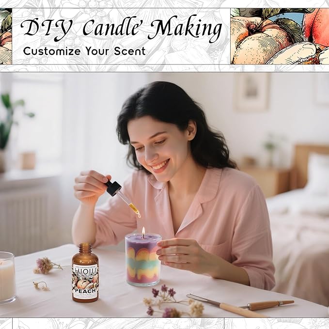 HIQILI Peach Fragrance Oil for Home Diffuser, DIY Candle, Linen & Room Freshener Spray Making, Juicy Fruit Scents - 1 Fl Oz