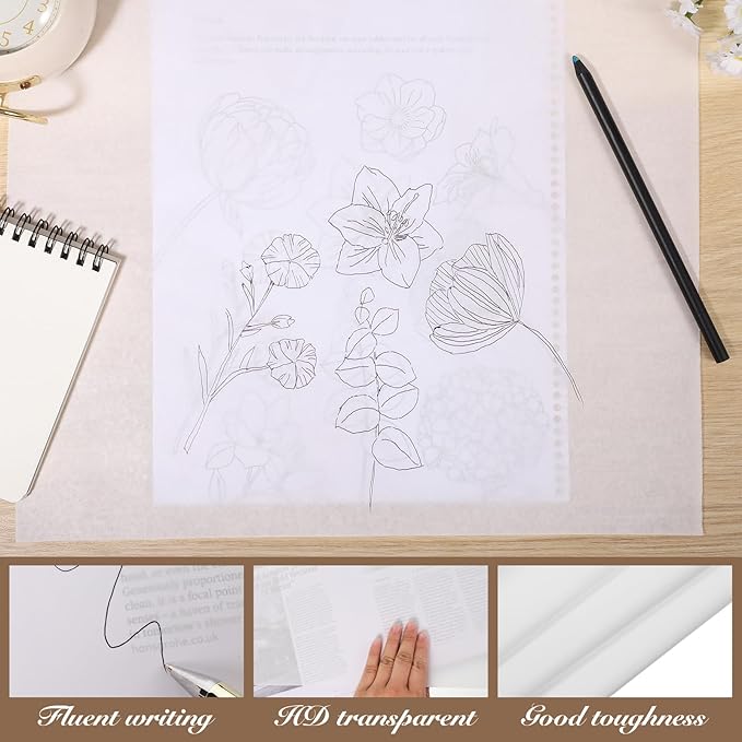 Tracing Paper Roll 12in x 50yd, White Trace Paper Pattern Paper Translucent Tracing Paper for Sewing, Drawing, Sketching, Gift Wrapping