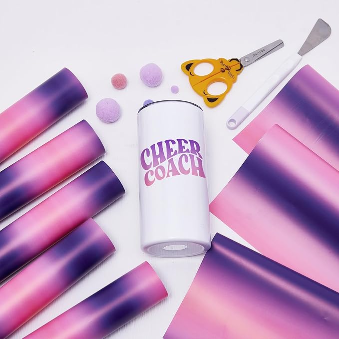 Tintnut Pink Purple Permanent Vinyl - 8 Sheets 12"x10"Gradient Adhesive Self Sticker, Ombre Glossy Self Sticker Water Proofing Vinyl Compatible with Cricut Or Silhouette