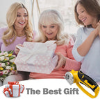 Cordless Electric Scissors, 4V Box Cutter & Cardboard Cutter with 2 Titanium Blades - Rotary Cutter with LED Light for Fabric, Leather, Carpet, Plastic, Crafting + Storage Case (Yellow)