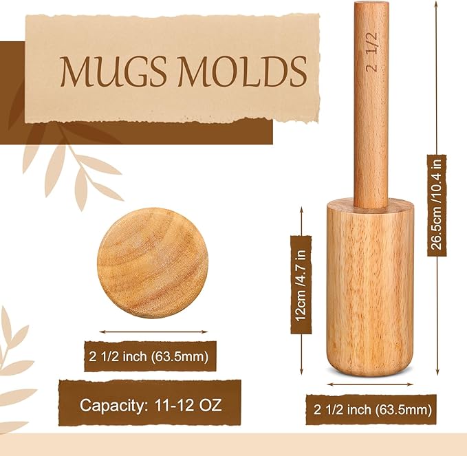 Baderke Cup Pottery Molds, Create Pottery Mug Vases, Cup Molds Crockery Shaping Tool, Assist in Hand Building Crockery Mugs for DIY Ceramic Cup Mug Vase Making(2 1/2 ", 11-12 oz)