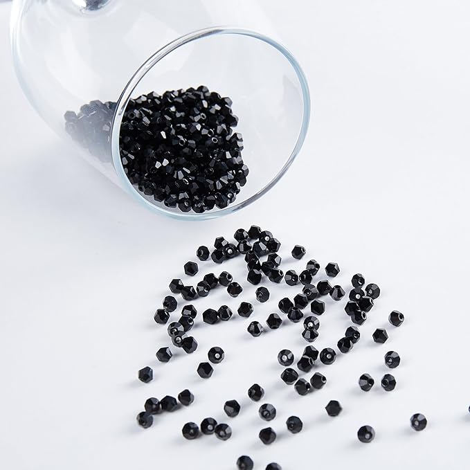 1100pcs Black 4mm Bicone Crystal Beads for Jewelry Making – Small Faceted Glass Beads for Bracelets, Earrings, Loc Sprinkles, DIY Crafts